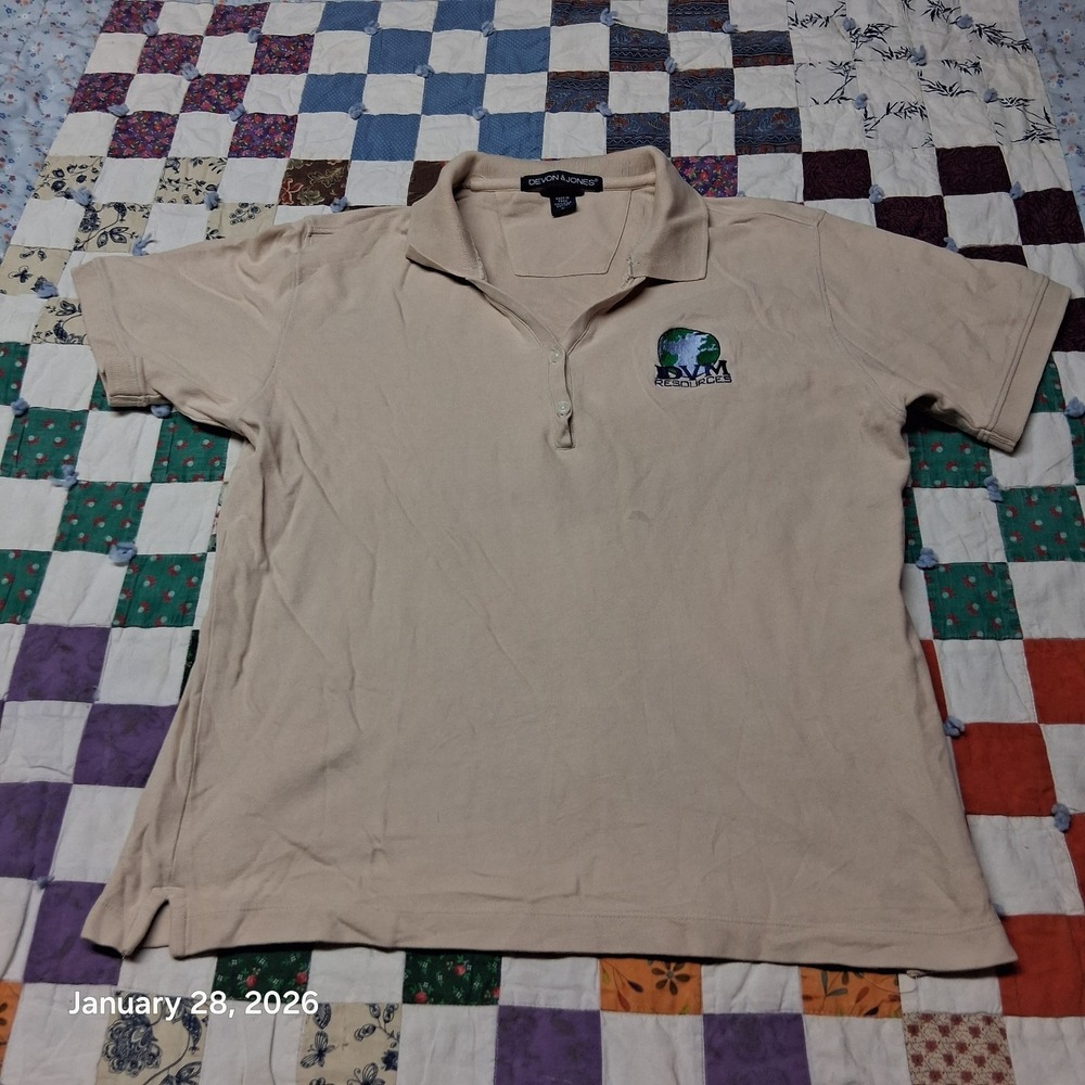 DVM‎ Resources Embroidered Womens Tan Polo Shirt Size Large Pima Cotton